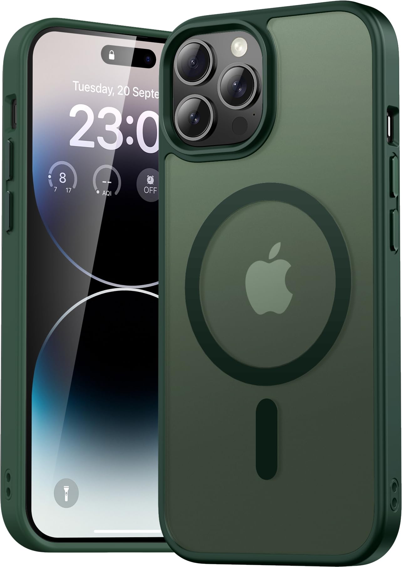 Natiiozie Magnetica Cover per iPhone 14 Pro Compatibile con MagSafe Custodia Traslucida Opaca Posteriore, Antiurto Anti-impronta Resistente ai Graffi Protettiva iPhone 14 Pro Case (Verde)