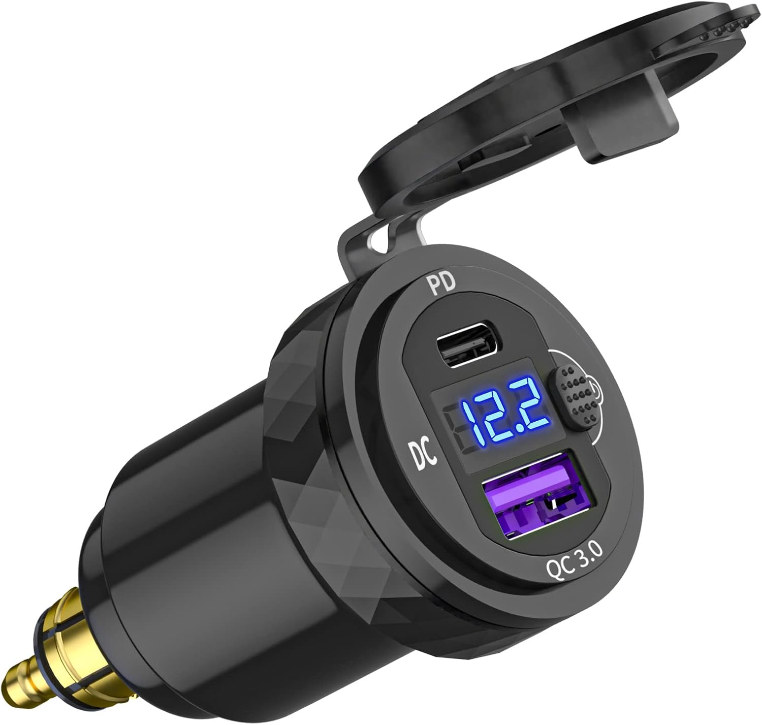 Cllena DIN Hella Plug to USB C PD 3.0 & QC 3.0 USB Charger Socket Power Adapter with Voltmeter and ON-Off Switch for BMW Ducati Triumph Motorcycle