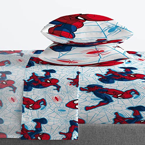 Image of Marvel Spiderman Full Size Comforter Set 7 Piece Kids Bedding, Blue | Bed in a Bag, Comforter Sheets Shams Pillowcases, Official Brand, Soft Microfiber, Machine Washable, Boys Gift