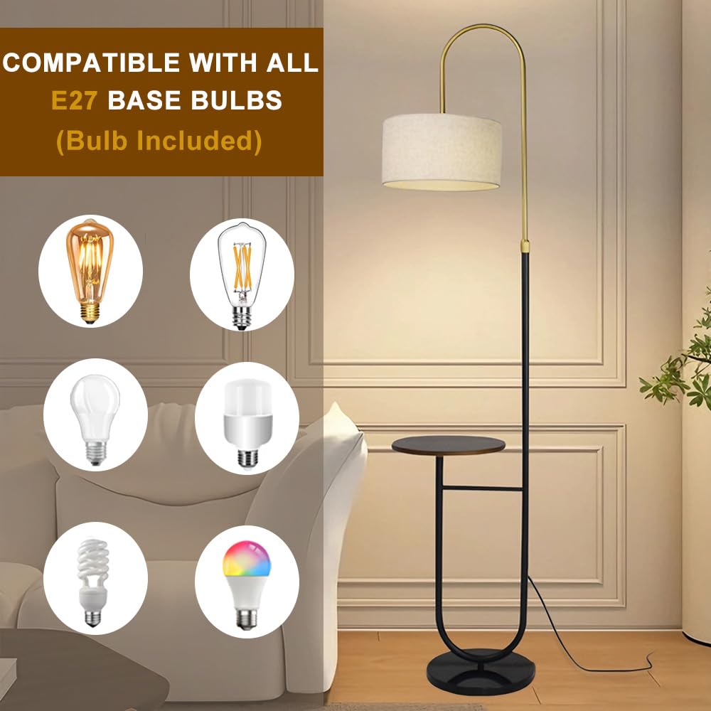 Moderne lampade da terra con tavolino con paralume in tessuto E27 con interruttore a pedale, dimmerabili, illuminazione per soggiorno, luci da lettura dorate, lampada da tavolo per studiare