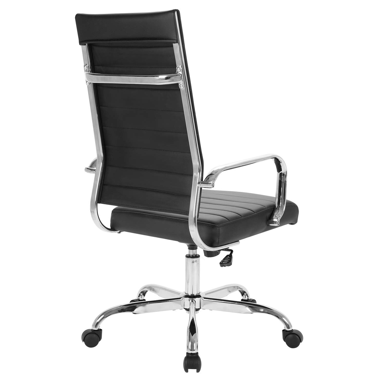 Silla de oficina para el hogar, de piel acanalada, con respaldo alto, giratoria, con ruedas y apoyabrazos, acolchado suave, altura ajustable, moderna, para conferencias, color negro 4
