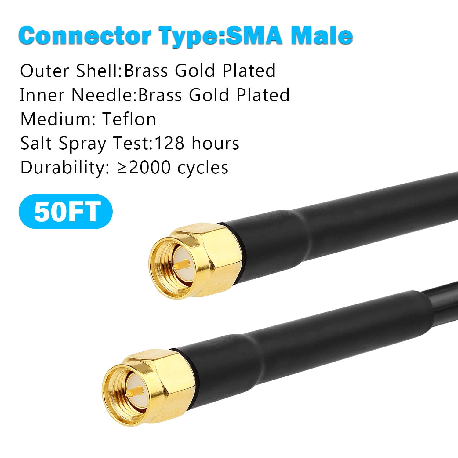 MOOKEERF Cavo SMA maschio a SMA maschio da 50 ohm Cavo coassiale SMA da 50 ohm SMA da maschio a maschio Cavo coassiale SMA a bassa perdita SMA per applicazioni antenna 3G/4G/LTE/GPS/RF Radio/WiFi