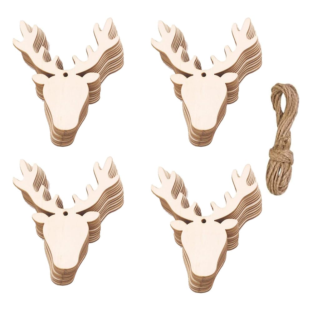 20 Pieces Wooden Elk Christmas Wooden Baubles Hanging Ornament, Natural Wood Slices for House Garden Home DIY Art Craft Christmas Tree Party Decoration — image 1