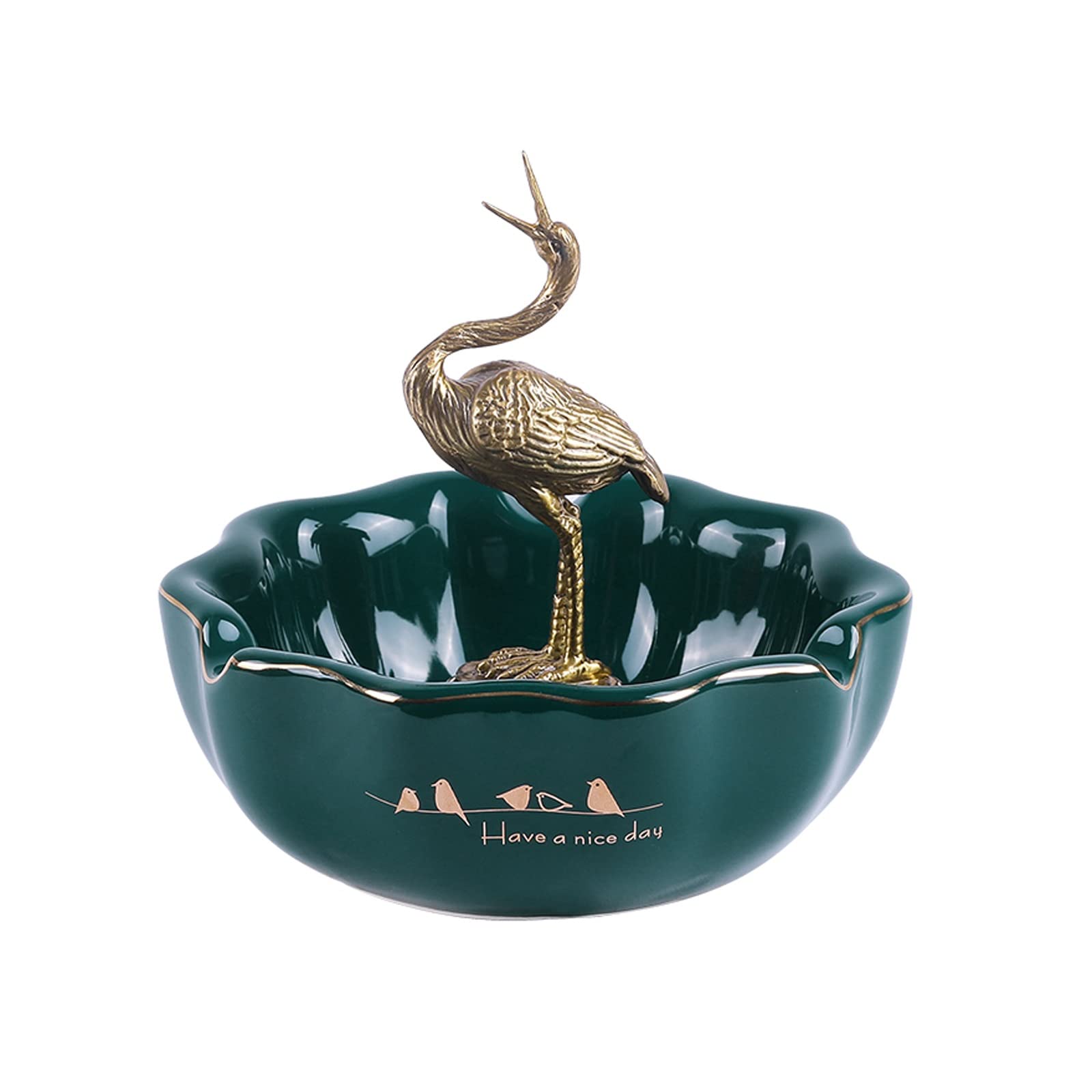 ROHCGHC ashtray, Ceramic Cigarette Ashtrays with Copper Decoration, Anti Fly Ash Smoking Tray(A)