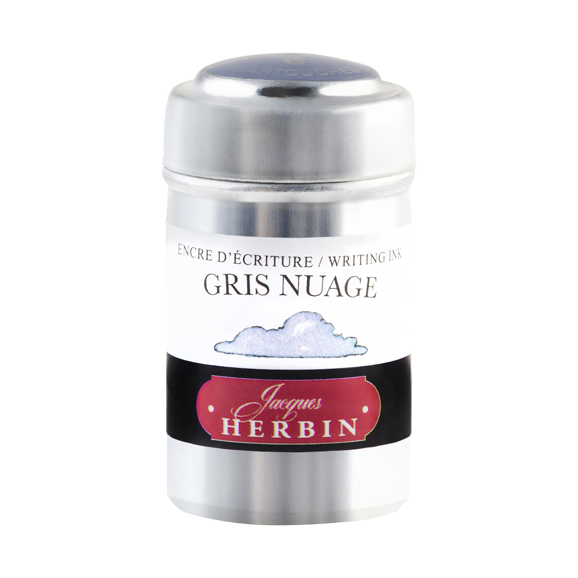 Jacques Herbin 20108T - A box of 6 ink cartridges for fountain pens and rollerball pens (packaging-free product - zero-waste objective) - Vegan - Gris Nuage