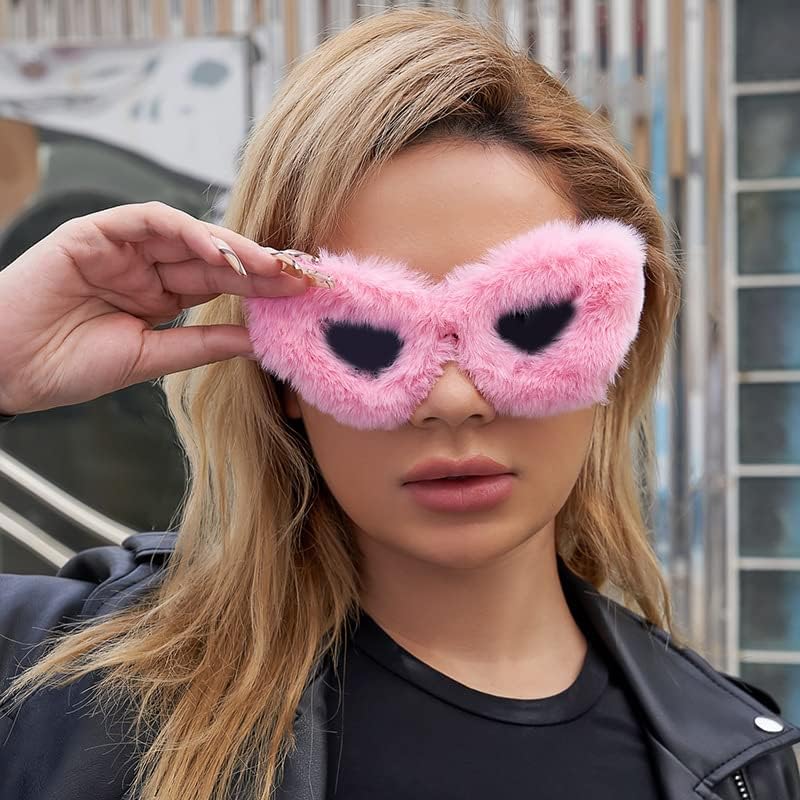 FEISEDY Women Plush Fuzzy Cat Eye Sunglasses Punk Soft Velvet Shades Ladies Handmade Party Masquerade Eyewear B2877 - Image 2