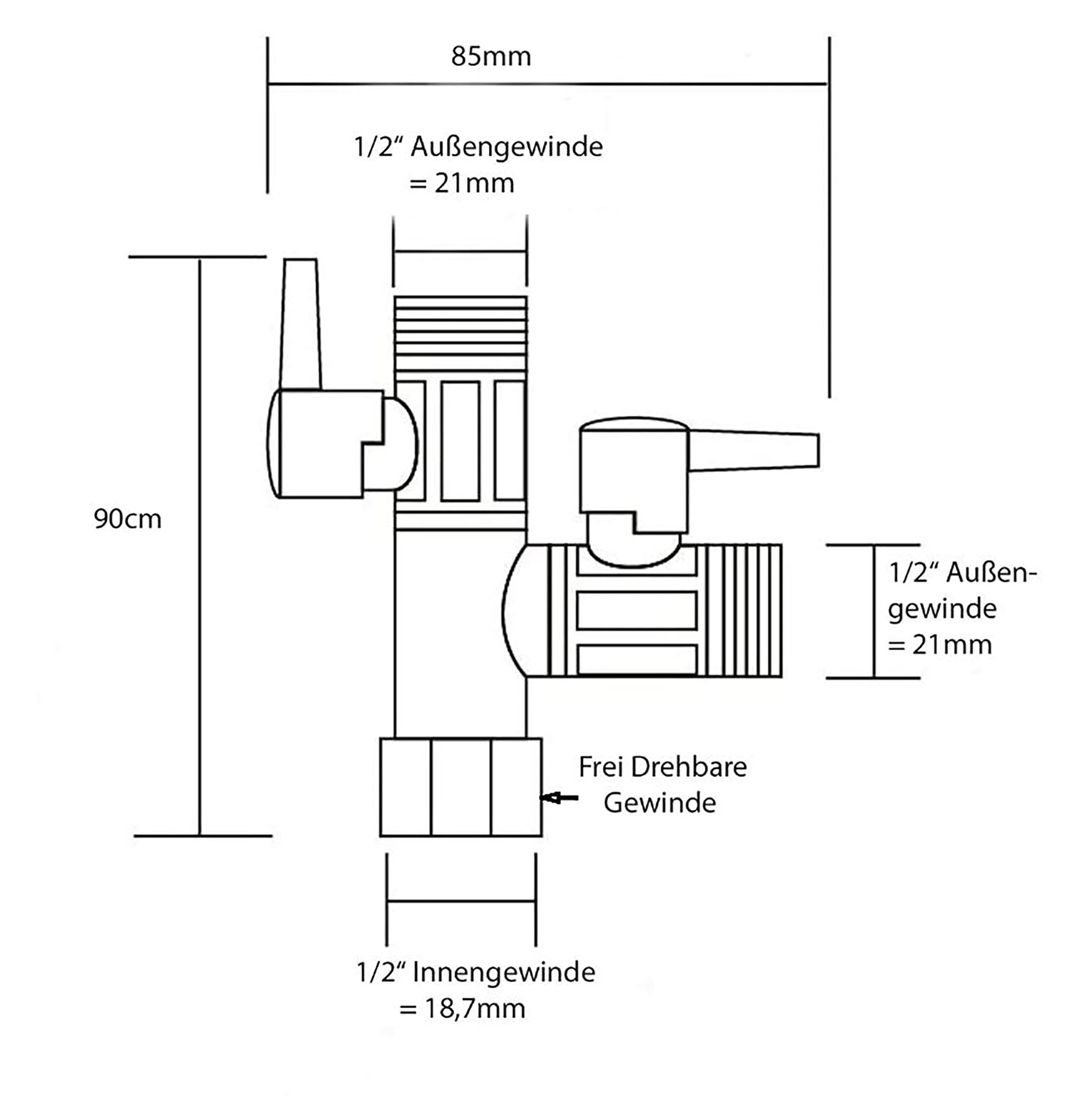 Soytich 3-way T-splitter with 2 shut-off ball valves, for connecting 2 devices/connections with 1/2 inch male thread - Image 2