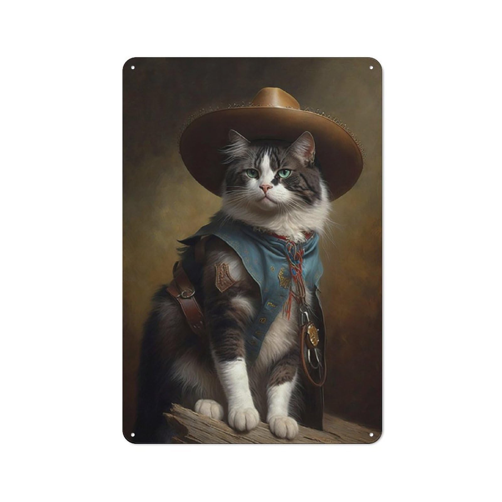 Junmoney Cowboy Cat Vintage Tin Sign 30X20cm With For Garage Wall, Suited To People Furnishing A Garage