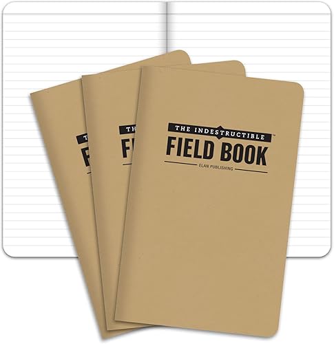 Elan Publishing Company Cuaderno de campo indestructible, 5 x 8 pulgadas, cubierta de papel Kraft, libro de notas forrado, paquete de 3