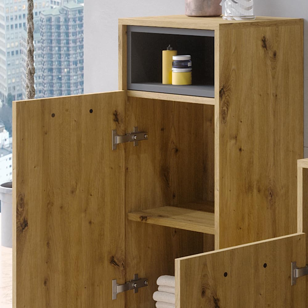 Mobile Sottolavabo Beatrice Per Bagno - Antracite/Sonoma 80x64cm Con Ante E Ripiani - Foto 3