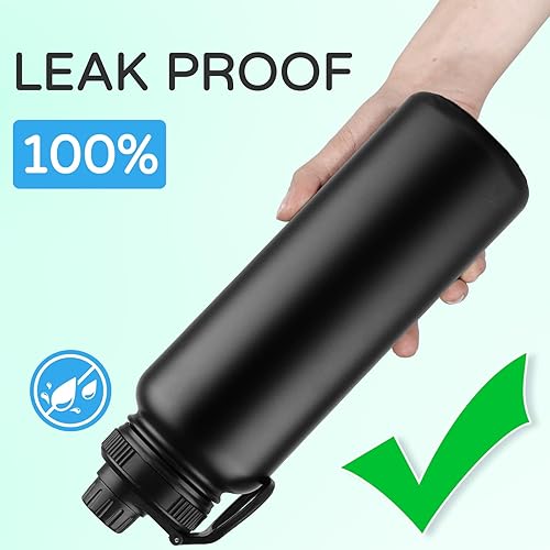 Miniatura 6 de DOMICARE Botella de agua aislada de 40 onzas, botella de agua deportiva de acero inoxidable aislada al vacío con tapa de popote y tapa de boquilla,
