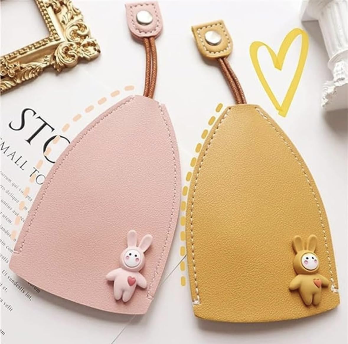 TE 2 Pc Pull Out Key Case Bag Pouch Cover | Key Sleeve For Men Women | Cute PU Leather Key Case | Universal Key Protective Bag (Pink & Black)-image-41