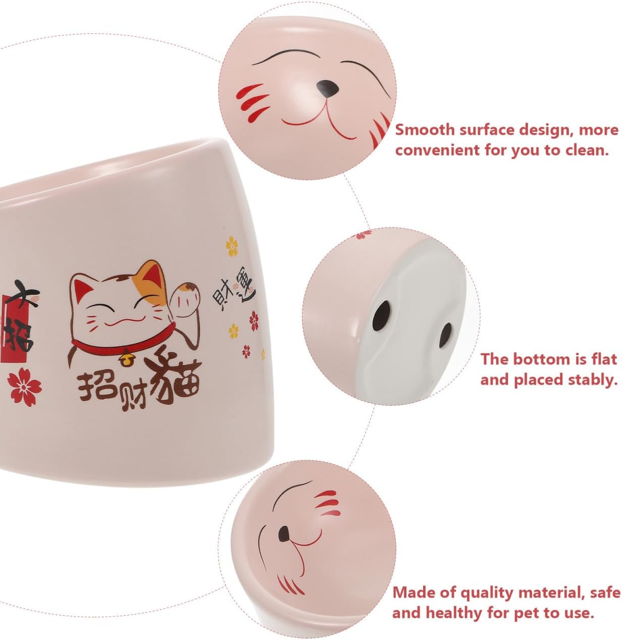 TOYANDONA Ceramic Elevated Cat Bowl Anti-Spill Pet Feeding Bowl with Neck Protection Pink Raised Kitten Feeder for Indoor Cats