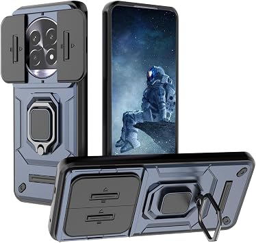 YUECXIN Case for Realme 13 Pro 5G / Realme 13 Pro+, 360  Full Body Armour Military Protective Shockproof Soft Frame Bumper Case, with Camera Cover and Rotating Ring Stand, Blue