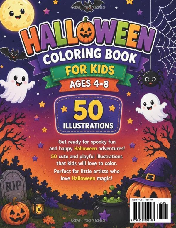 Halloween Coloring Book for Kids Ages 4-8: Fun & Spooky Trick-or-Treat Activity Book for Toddlers and Kids | 50 Cute and Easy Halloween Illustrations image 3