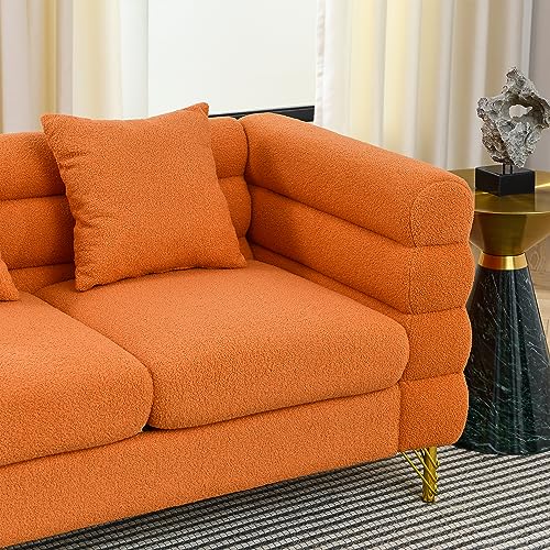 FEMICON 3-Seater + 3-Seater Combination Sofa, Modern Streamline Design, Teddy Fabric Upholstery, Stylish Orange Color