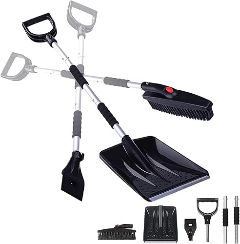 ZONETECH Kit de cepillo de nieve 3 en 1 para coche, cabezal reemplazable, pala portátil para quitar nieve, raspador de hielo y cepillo de nieve para