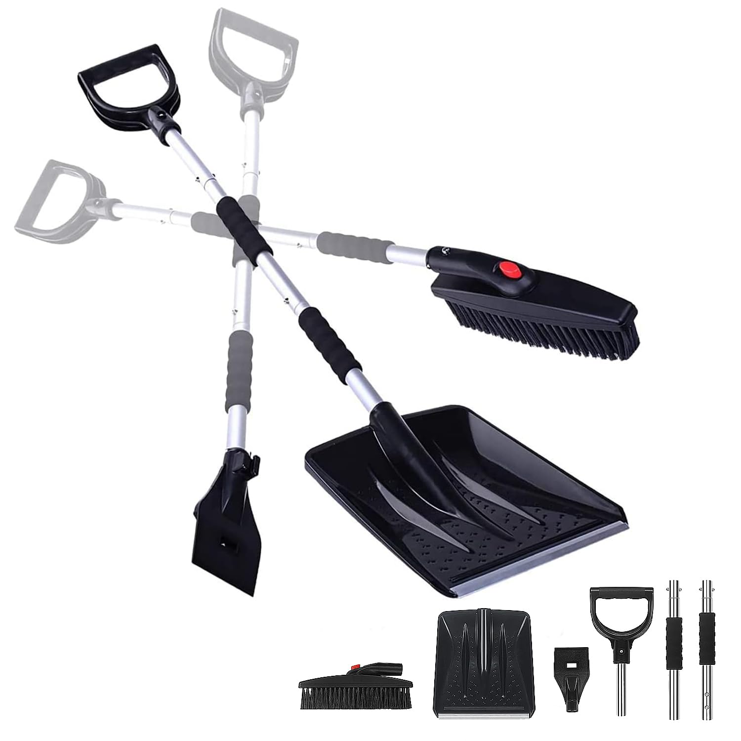 Grattoir à Glace 3 En 1 Détachable - Brosse à Neige Rotative 360° - Poignée Rétractable - Pour Voiture Et Camion