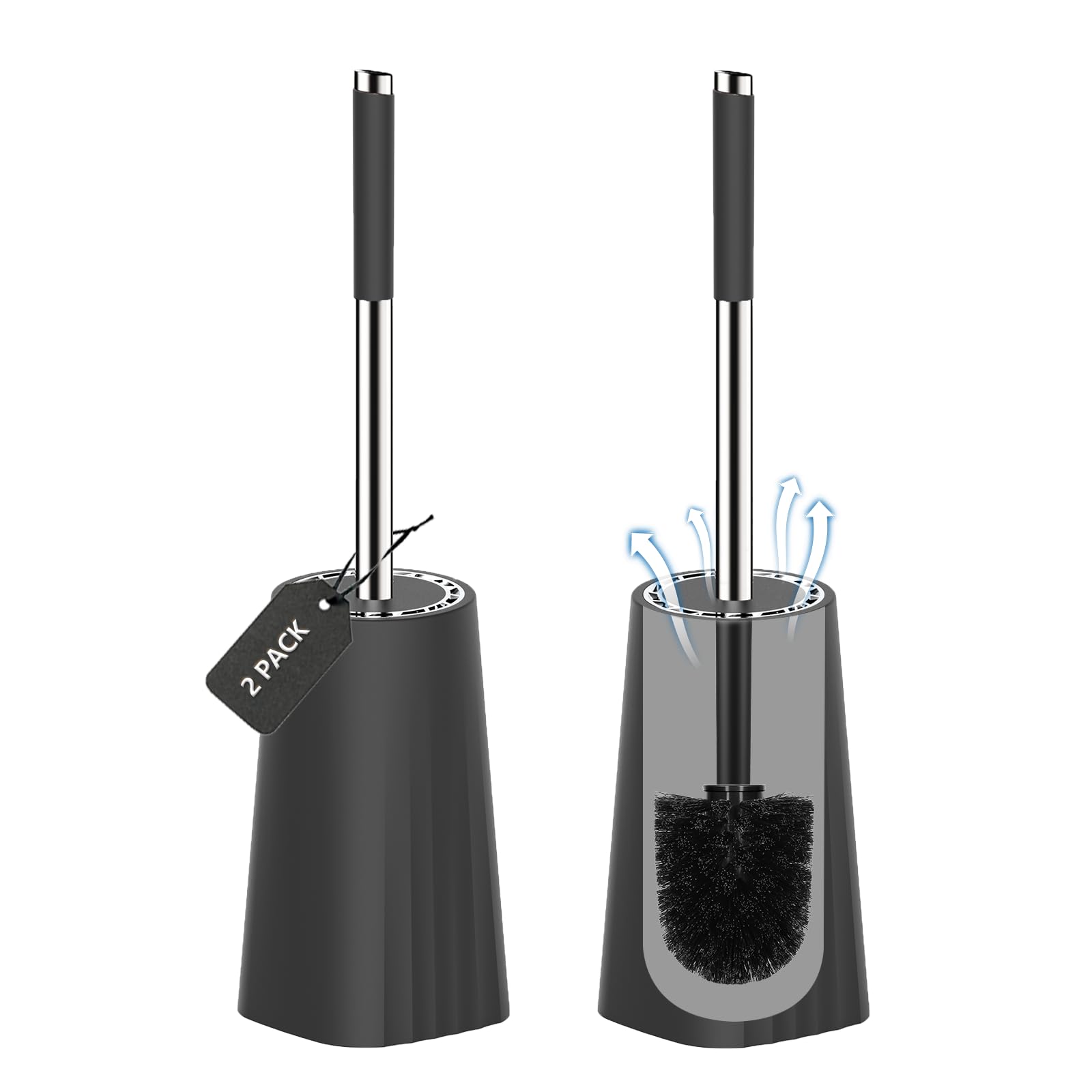 SetSail Toilet Brush, Compact Size Toilet Bowl Brush and Holder Toilet Brushes for Bathroom with Stainless Steel Handle Toilet Cleaner Brush with Durable Scrubbing Bristles, 2 Packs