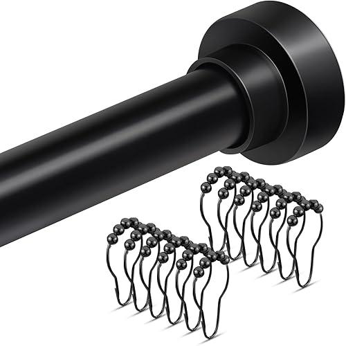 Miniatura 1 de Barra de cortina de tensión de 34-52 pulgadas (2.8-4.3 pies) con 12 anillos de cortina de ducha, barra de tensión ajustable sin perforación,
