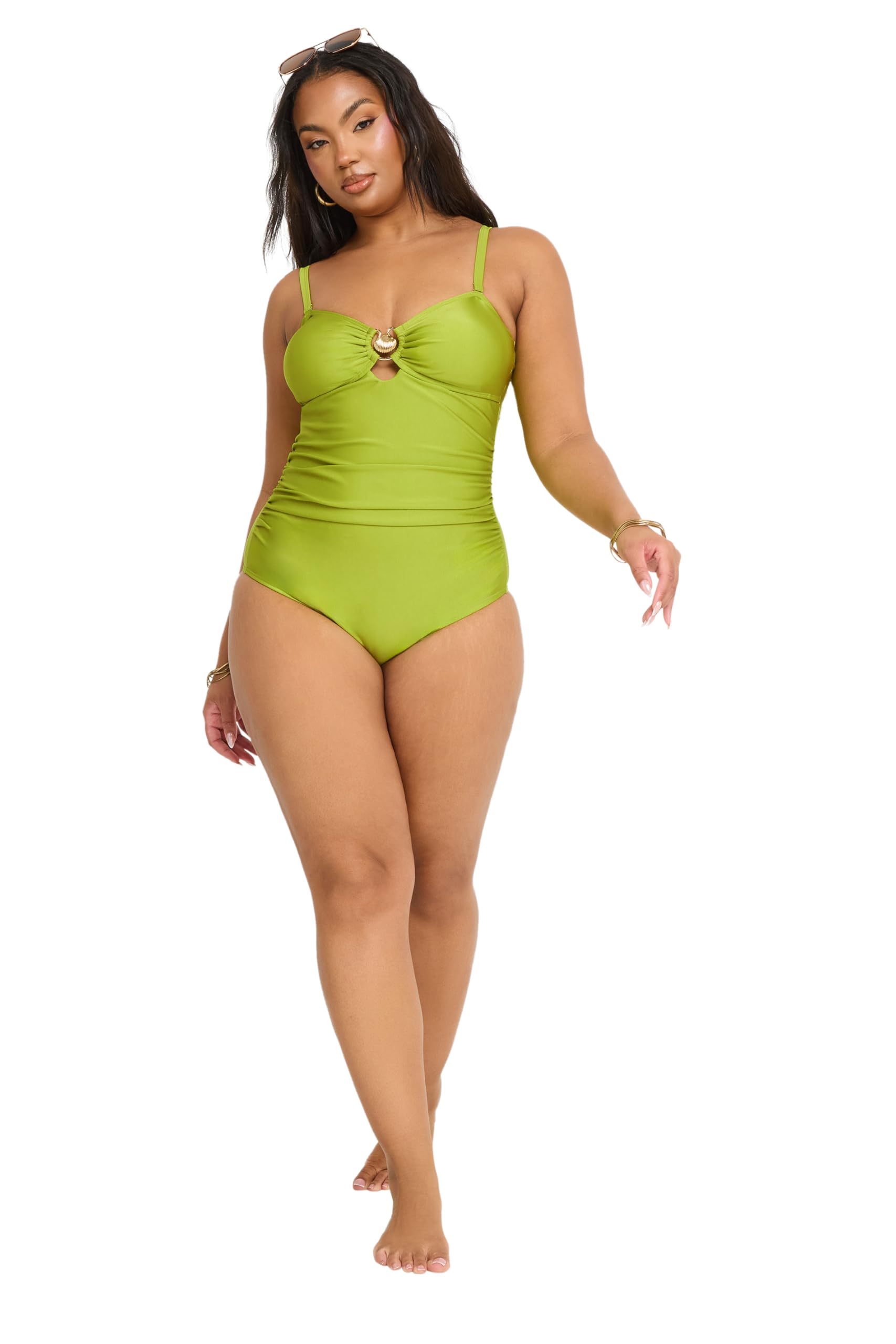 Yours Curve Shell Detail Swimsuit - Women's - Plus Size Curve Green
