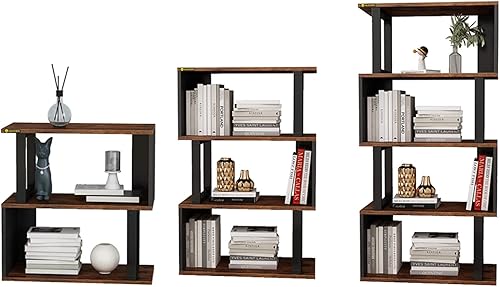 Juego de 3 estanterías en forma de S y estantería abierta, moderna e independiente, multifuncional, decorativo, con aspecto de madera, marco de