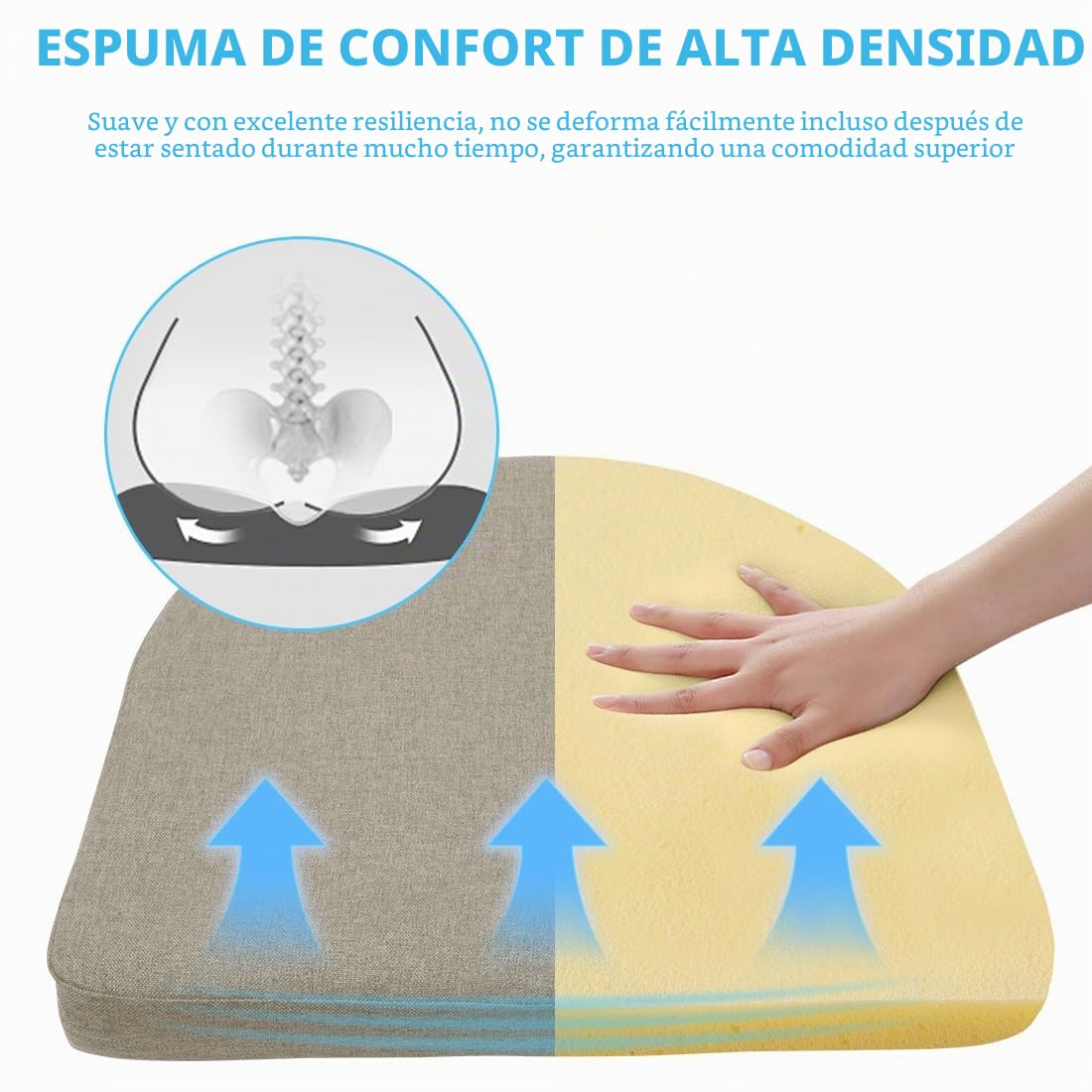 Juego de 2 cojines para silla de 43x42x5cm, cojín de espuma de alta densidad, cómodo cojín para asiento para interior/exterior, funda de silla para jardín, balcón, cojín para comedor, sala de estar