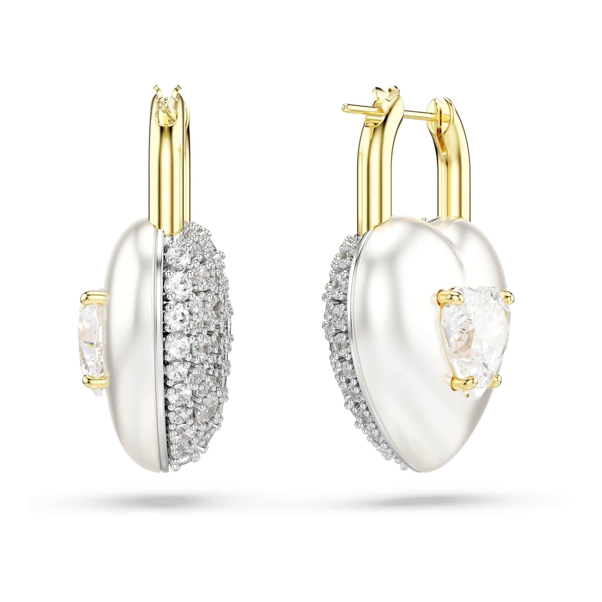 Swarovski Długie kolczyki Idyllia, Szlify różnorodne, Serce, Białe, Powłoka w odcieniu złota