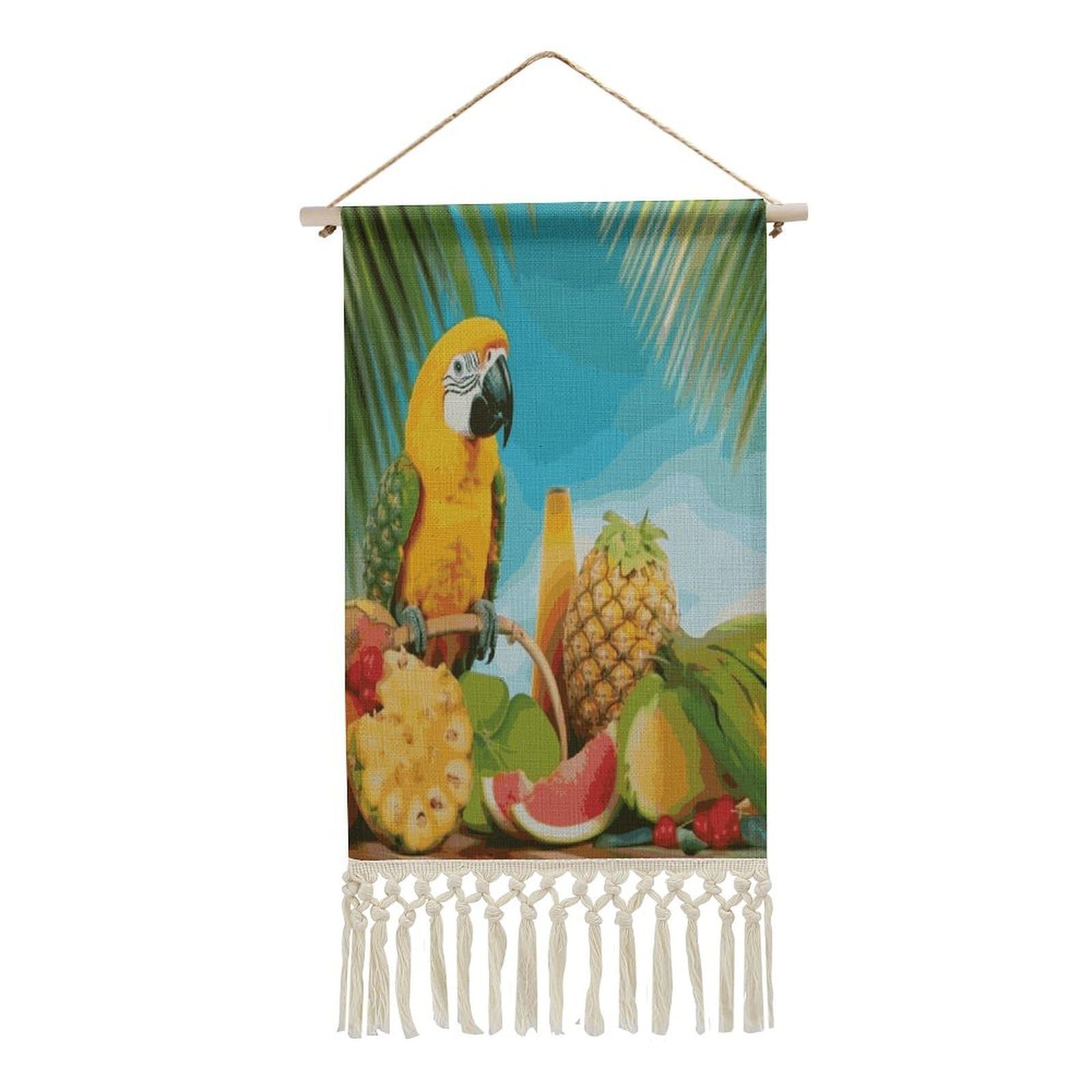 Adfgyerh Style Summer Parrot Pineapple Birds Tapestry With Tassels Cotton And Linen Hanging Posters, Wall Art For Travel Gift, Wall Tapestry For Office Home Decor Bedroom Living Room Decor