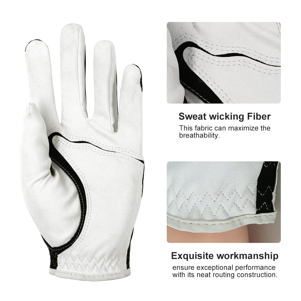 GOLTERS Golf Gloves Men Left Hand for Right Handed Golfer Synthetic Leather Lycra Fiber Adjustable Closure