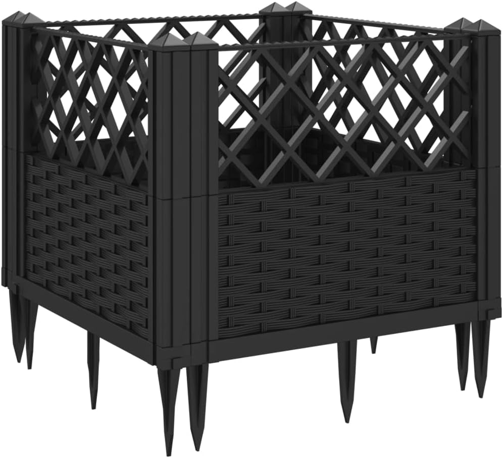 Garden Planter with Black Stakes 43.5 x 43.5 x 43.5 cm PP, Outdoor Planter, Vertical Garden Raised Outdoor for Balcony and Garden, Mini Raised Garden for Seedlings, Vertical Garden from E