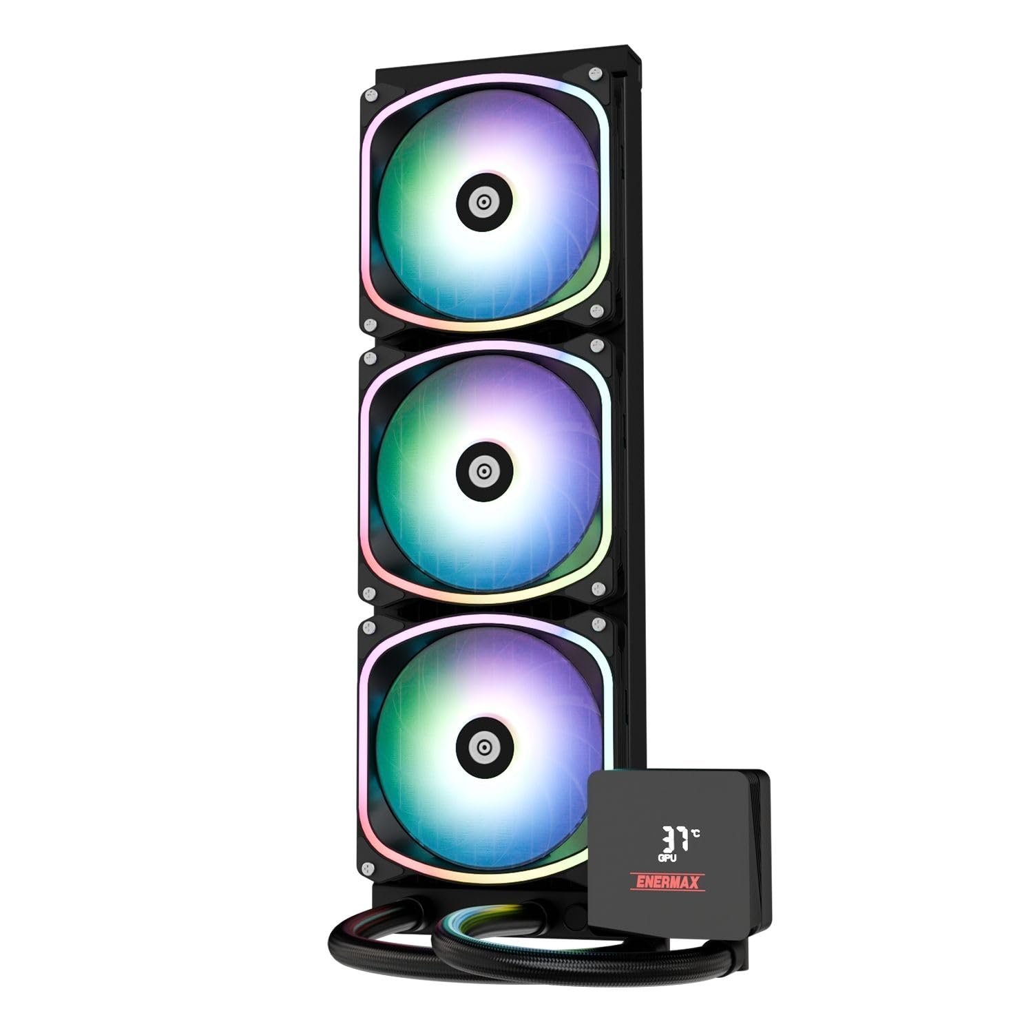 ENERMAX AquafUSION II 360 mm ARGB AIO CPU chłodzenie wodne|Dual Chamber|TDP 370W+|Intel LGA 1851/1700/115x/2066|AMD AM5/AM4 | cyfrowy wyświetlacz |3 x wentylator SquA RGB ADV 120 PWM, ELC-AQFS360-SQA