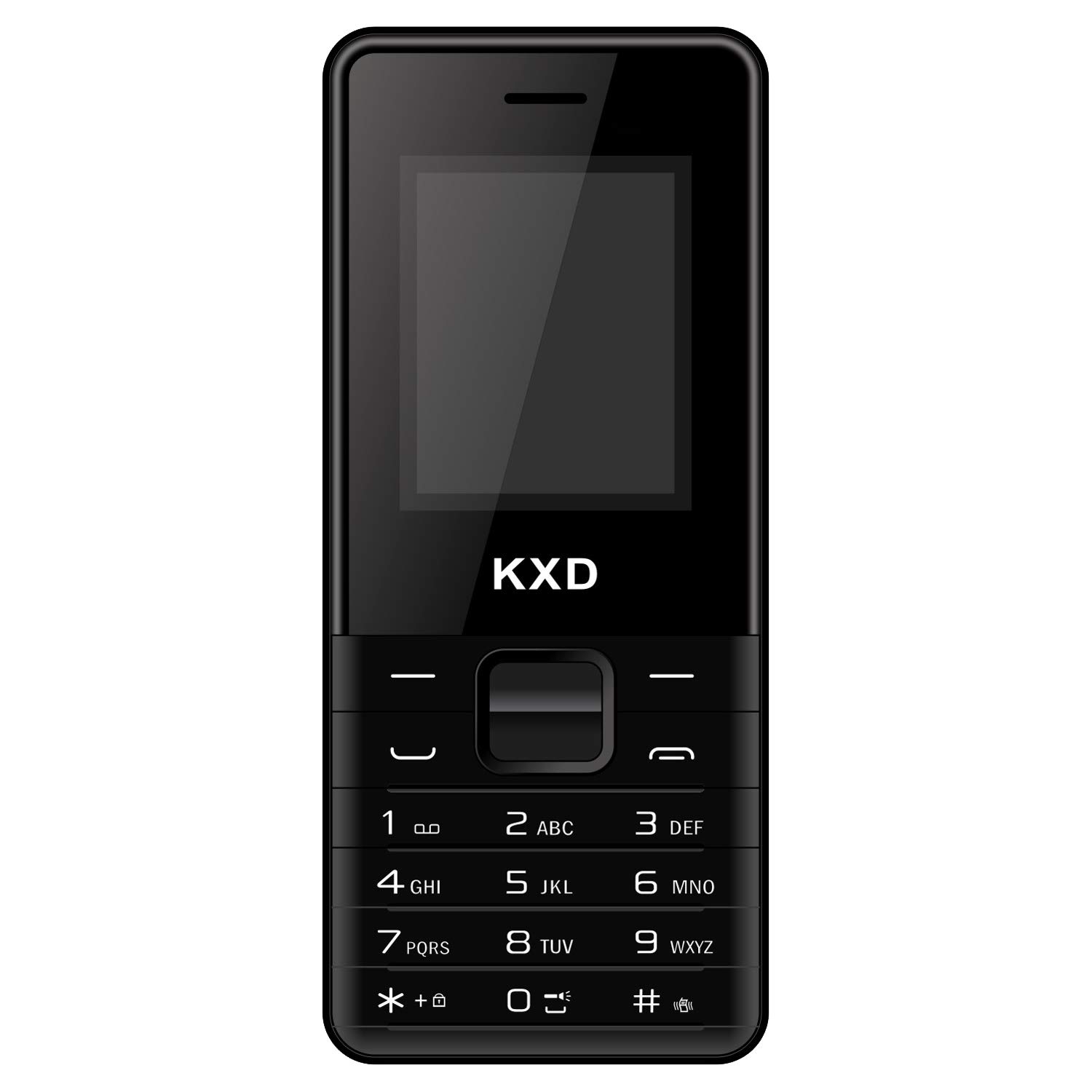 Front view of the KXD M5 mobile phone, showing the screen, keypad, and earpiece.