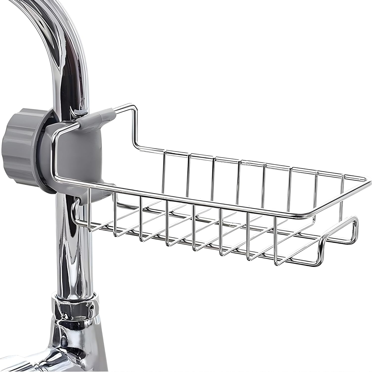 Kitchen Sink Caddy Organizer Over Faucet Sponge Holder, Stainless Steel Heavy Duty Thickening Hanging Faucet Drain Rack for Scrubbers, Soap, Bathroom, Detachable No Suction Cup or Magnet (silver)-image-10