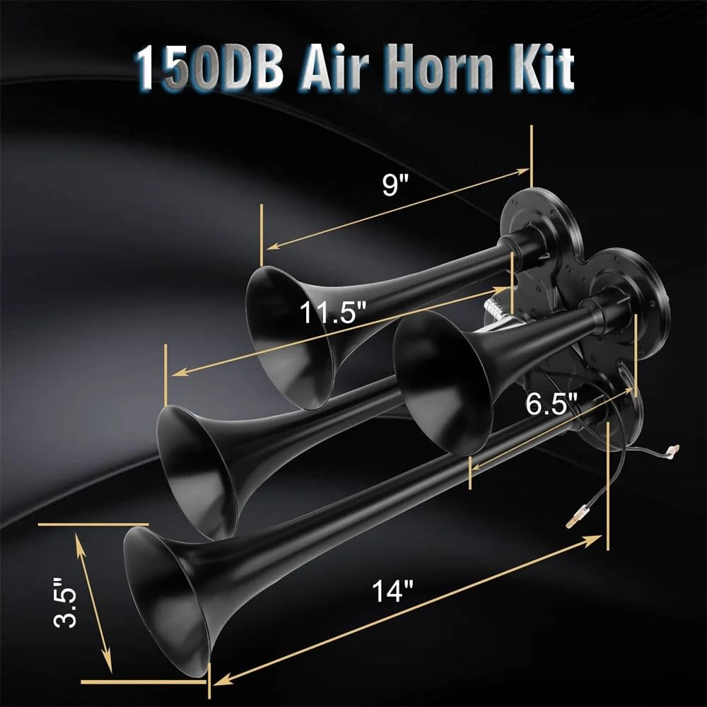 Bocina Coche 150dB 4 trompetas bocinas de coche for barco tren vehículo 12V/24V(Noir)