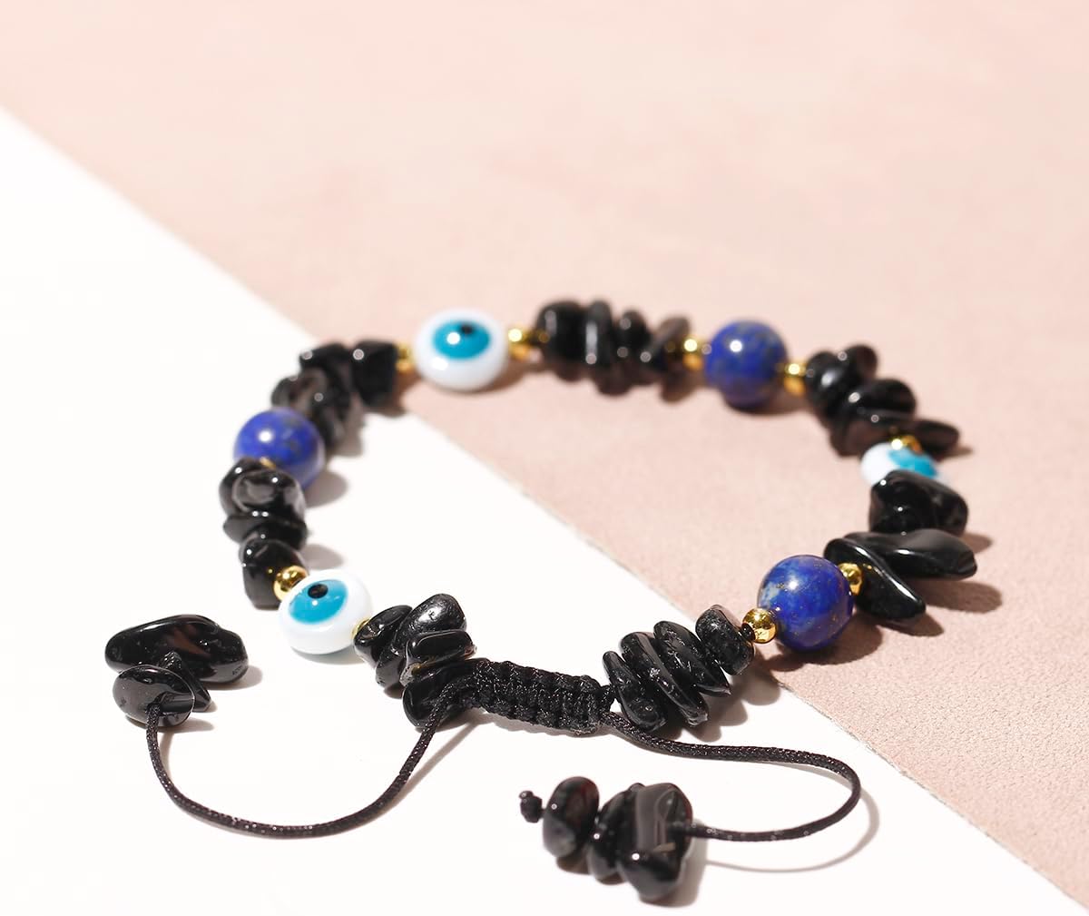 Jewever Black Tourmaline/Lapis Lazuli/Evil Eye Bracelets Triple Protection Crystal Chips Beaded Bracelets for Women Jewelry Gifts - Image 7