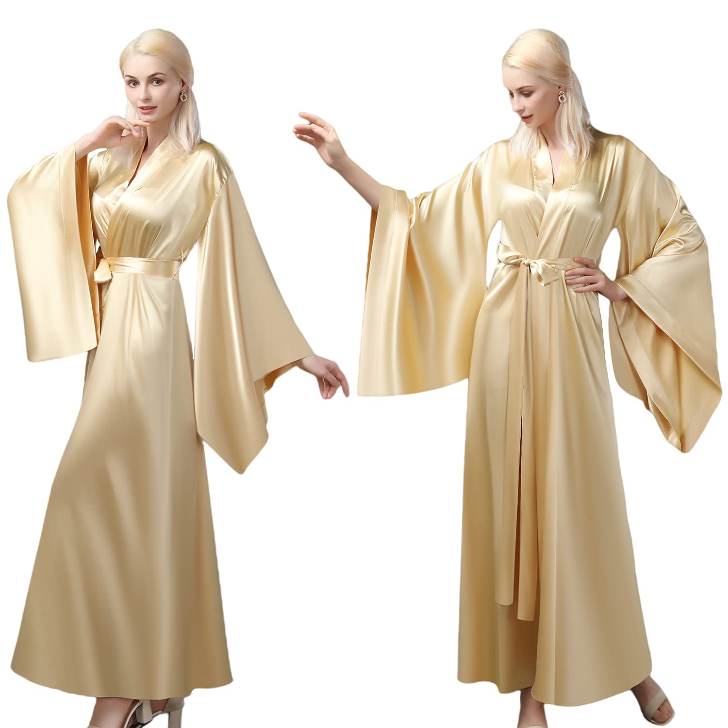 Damen Kimono Bademantel Lang Seide Bademantel Hochzeit Party Bademantel Satin Nachtwäsche Loungewear Plus Size