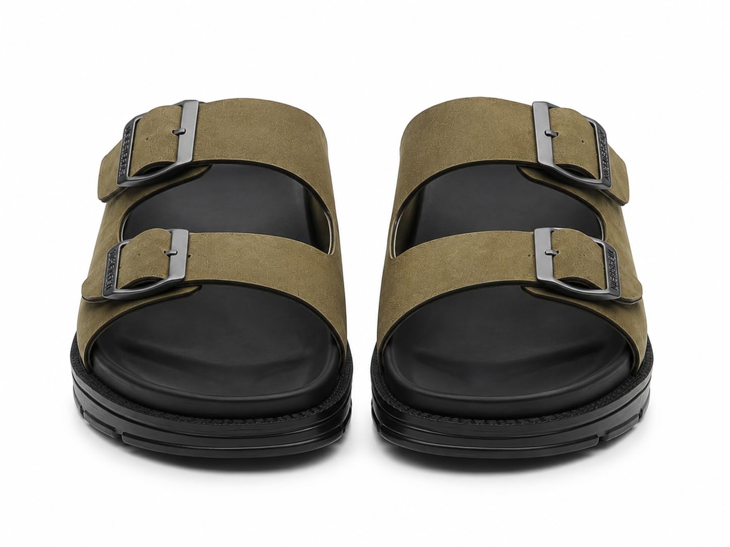 Olive Green Double Buckle Strap Slide Sandals-image-48