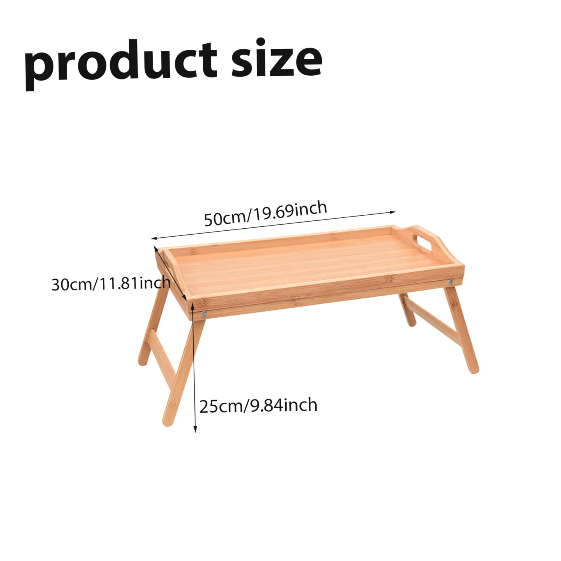 Plateau de lit portable réglable et pliable en bambou – 50 x 30 cm avec poignée pour ordinateur portable de petit déjeuner et service – Idéal pour la maison et les voyages