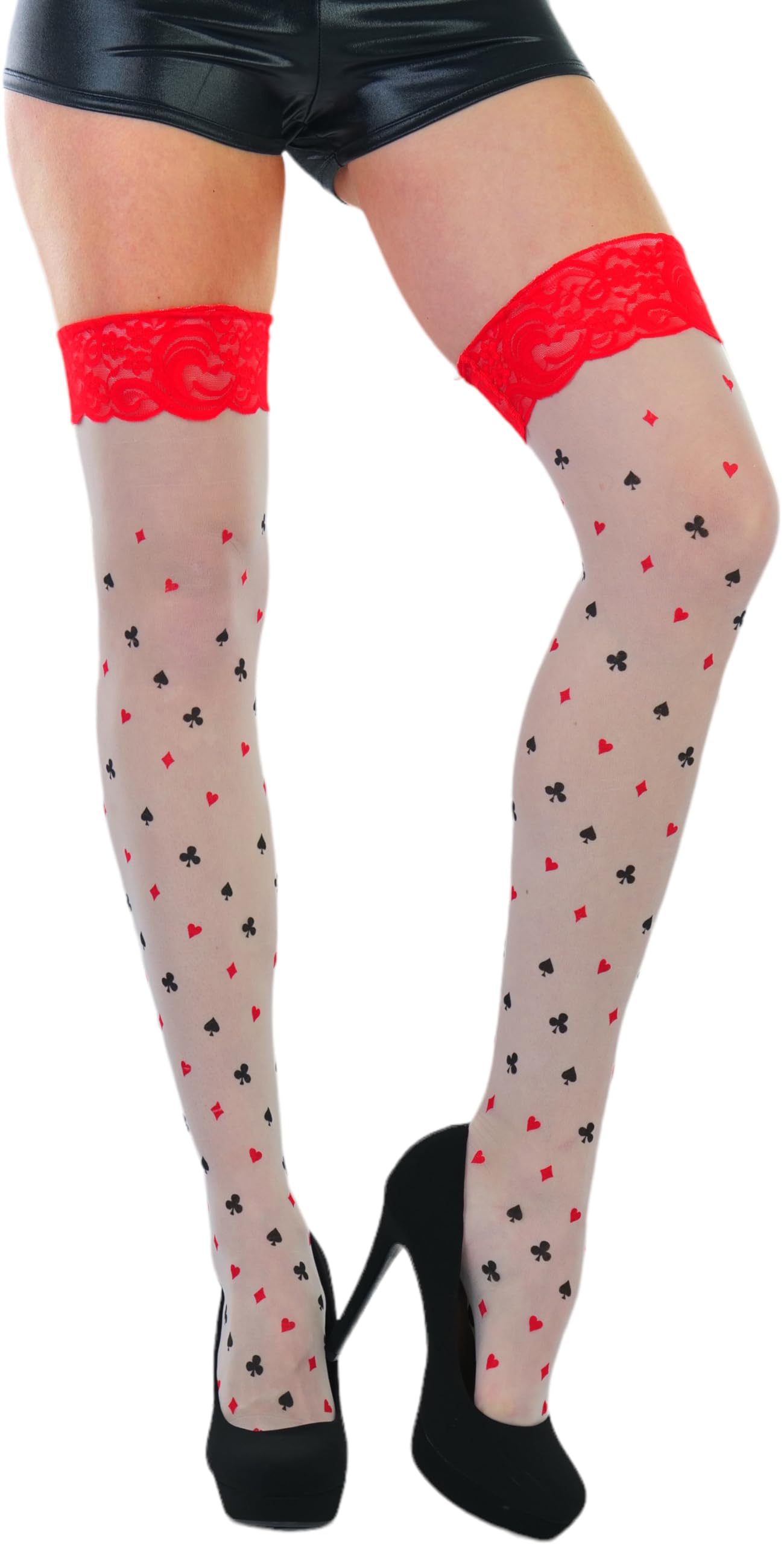 ToBeInStyle Women's Harlequin Jester Thigh High Stockings Playing Card Checkered Opaque Halloween Costume Hosiery