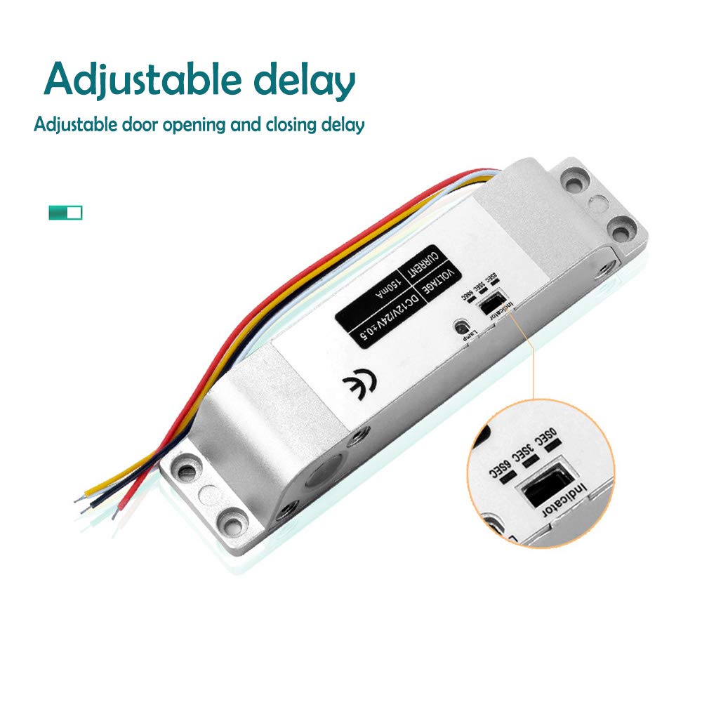 AMAO Cerradura de perno de descenso eléctrico DC 12V Fail Safe Cerradura de puerta electrónica para el sistema de seguridad de control de acceso con tiempo de retraso