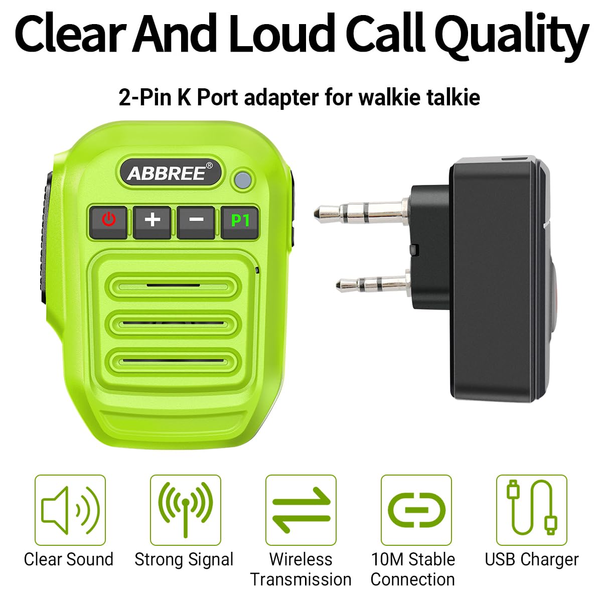 ABBREE Ham Radio - Altoparlante portatile senza fili, microfono a 2 pin compatibile con Baofeng 5RM UV-5R, BF-F8HP PRO, GM21, K5PLUS, GM-15Pro, UV-5G Plus AR-152 Quansheng UV-K5 8 Walkie Talkie (verde