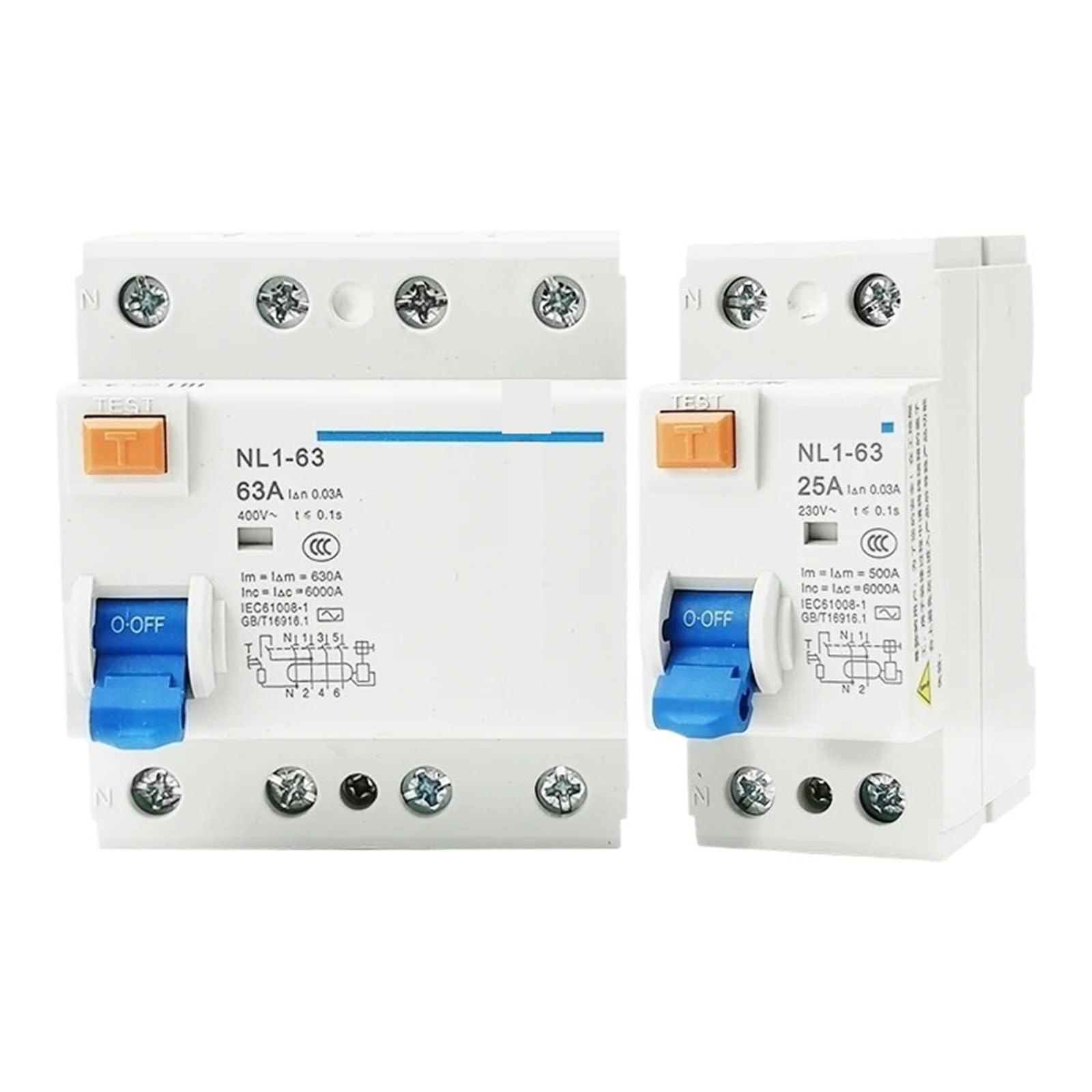 1P + N elektromagnetyczny wyłącznik różnicowoprądowy, RCD 30 mA, ochrona uziemienia, 16 A, 25 A, 40 A, 3P 1N (4P) NL1-63,40A