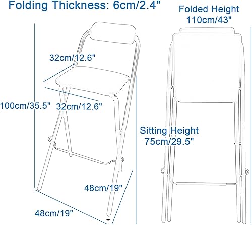 Miniatura 3 de Taburete plegable para el hogar, silla de bar de 2729 pulgadas, taburete alto con respaldos, silla de pub de madera, taburete de metal con capacidad