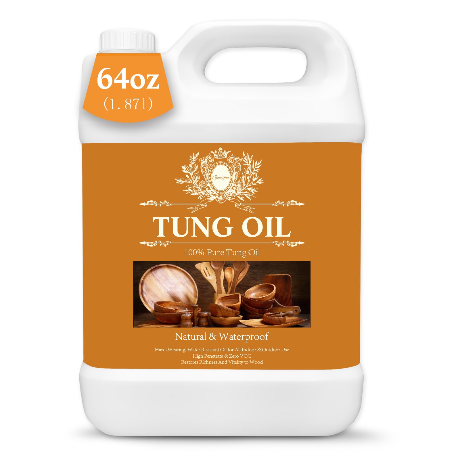 1.87L Tung Oil for Wood, 100 64oz Pure Tung Oil for Outdoor Furniture, Cutting Board Oil Food