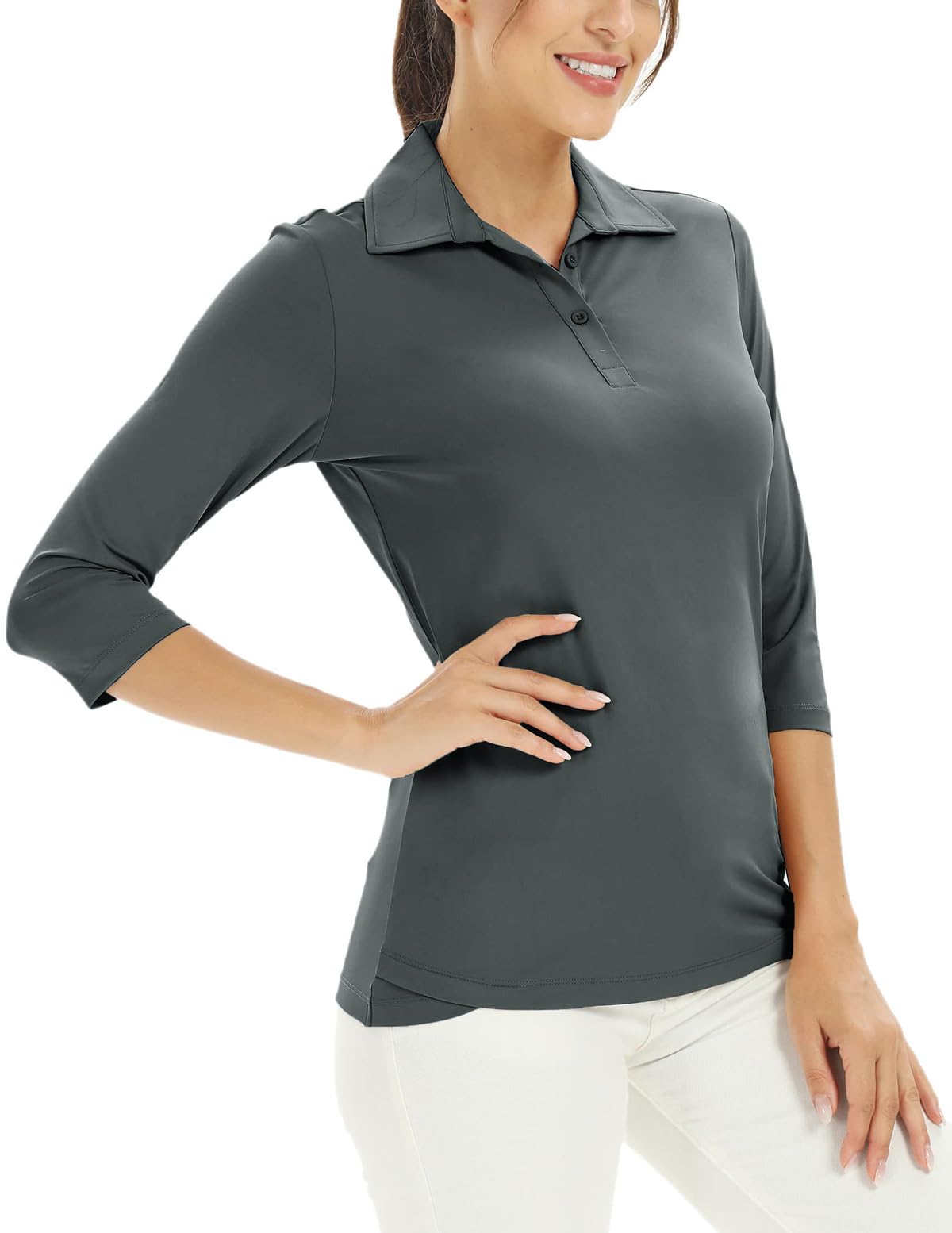 MOHEEN Women's Polo Shirt UPF 50+ Quick Dry Moisture Wicking 3/4 Sleeve Golf Sun Shirts Athletic Casual Work S-2XL