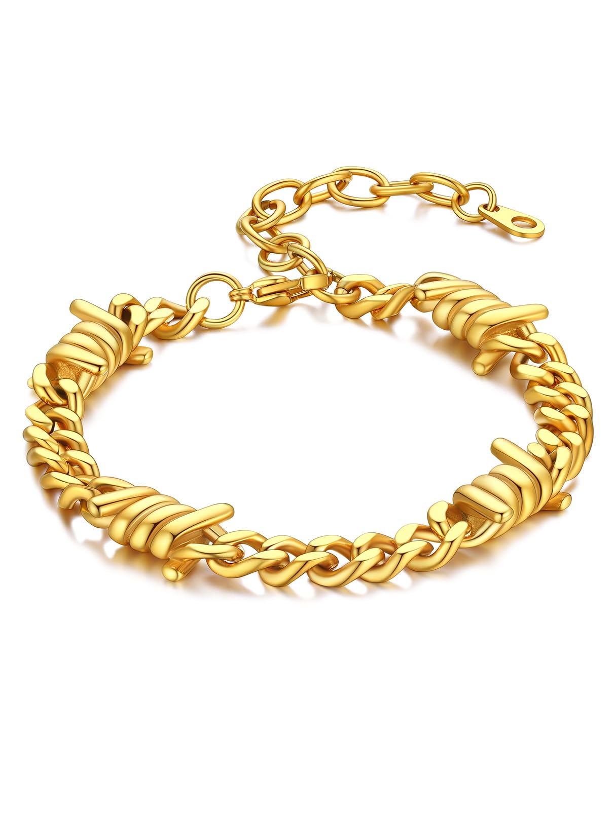 Bandmax Pulsera Alambre de Espino Cadenas Cubanas Púas para Hombres Mujeres, 5/7/9/12mm Ancho, Hip Hop Punk Biker Brazaletes de Mano 18cm Largo + 5cm Alargador Recycled Claim Standard Blended