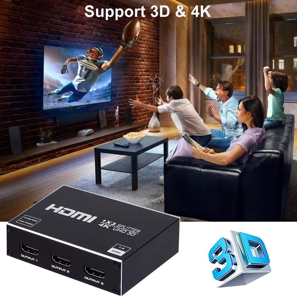 HDMI Splitter 1 in 3 out 4K sdoppiatore HDMI per 3 monitor HDCP 3D UHD 1080P compatibile con Laptop PC DVD HDTV console di gioco