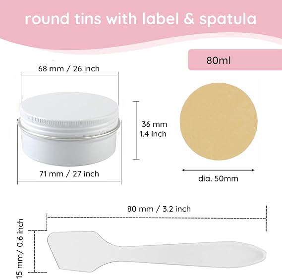 10 Pcs 80ml - D68mm x H36mm Aluminium Tin with Lids, White Aluminium Tin Jars with Lids, Lip Balm Tins, DIY Cosmetic Container Pots for Candle Soap Cream Salves