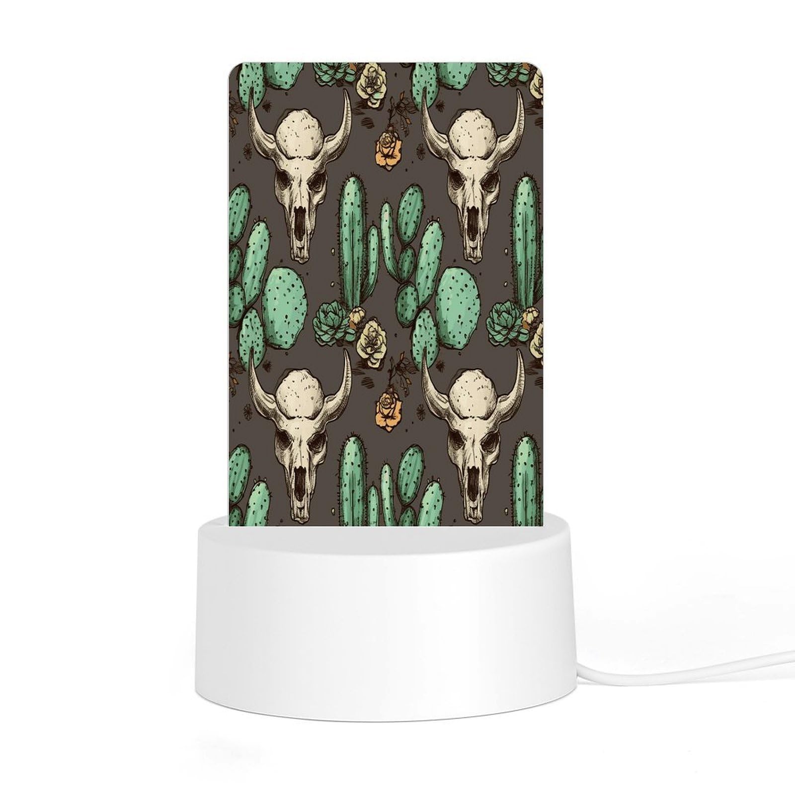 Adfgyerh Style Skull Of Bull And Cute Cactus Night Light Acrylic Material Easy Installation, Home Decor Usb Interface Power Supply, Lamp For Restaurant Bar Cafe Room Decor